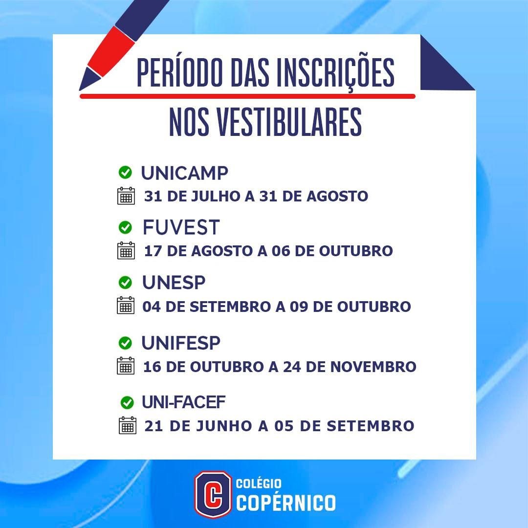 Confira as inscrições dos vestibulares